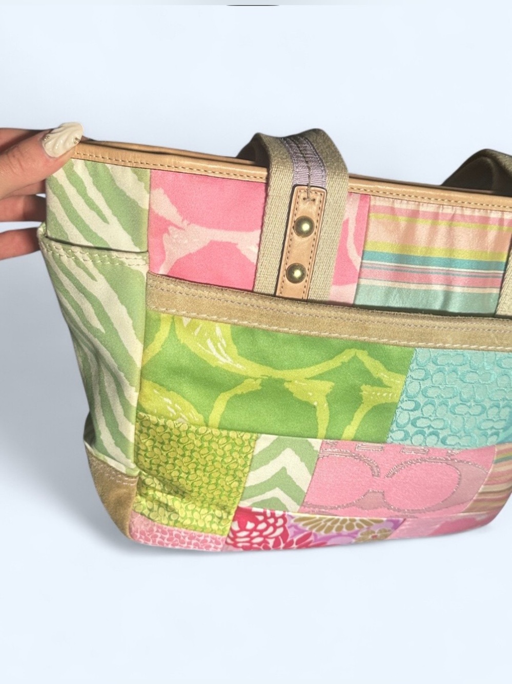 SOLD - rare vintage Y2K Coach Hamptons spring pastel patchwork tote bag - Picture 7 of 14